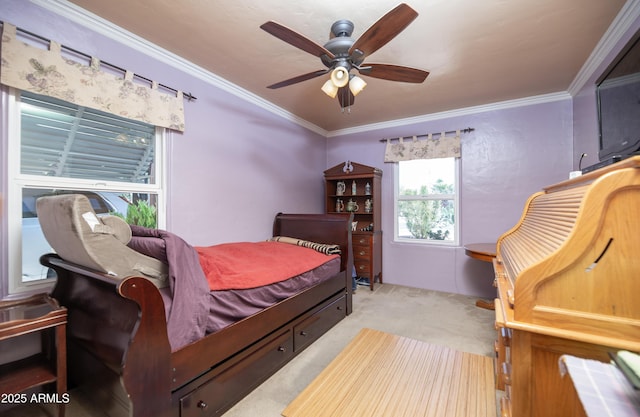 1441 E Hubbell St, Phoenix, AZ 85006 - bedroom featuring carpet, crown molding, and ceiling fan