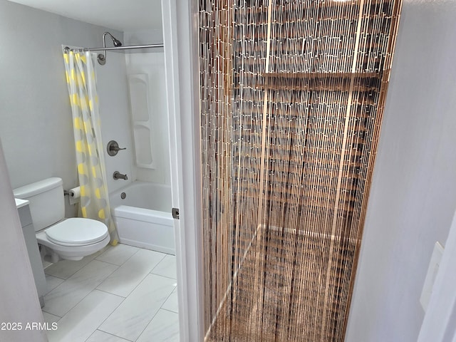 815 N Hayden Rd Unit A205, Scottsdale, AZ 85257 - full bathroom with shower / bath combo with shower curtain and marble finish floors