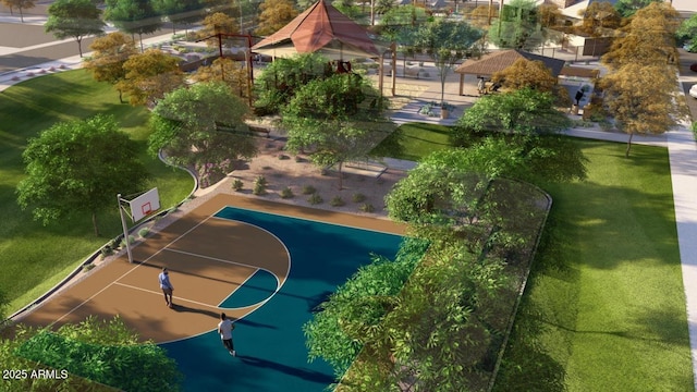 view of sport court with a yard and community basketball court