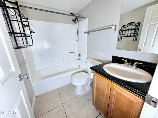 full bathroom with tile patterned flooring, vanity, tub / shower combination, and toilet