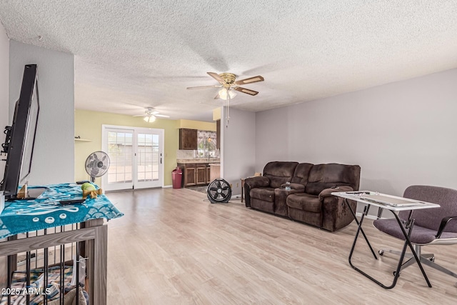 421 S 113th Way, Mesa, AZ 85208 - living room with light wood-style flooring, ceiling fan, and a textured ceiling