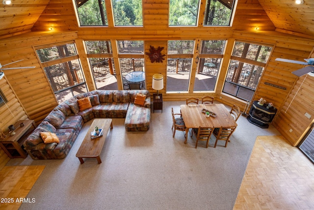 2288 Richenbacher Cir, Overgaard, AZ 85933 - living room featuring high vaulted ceiling and rustic walls