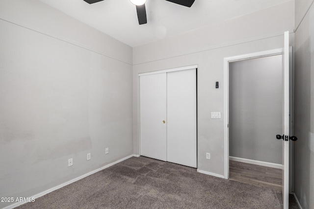 1102 N 5th St, Buckeye, AZ 85326 - unfurnished bedroom featuring carpet flooring, a closet, and a ceiling fan