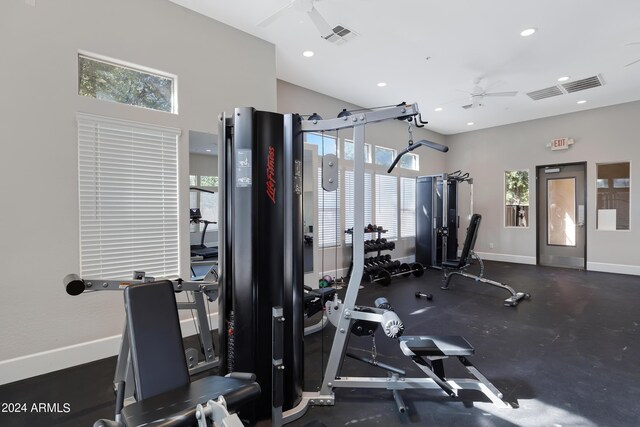 gym with ceiling fan