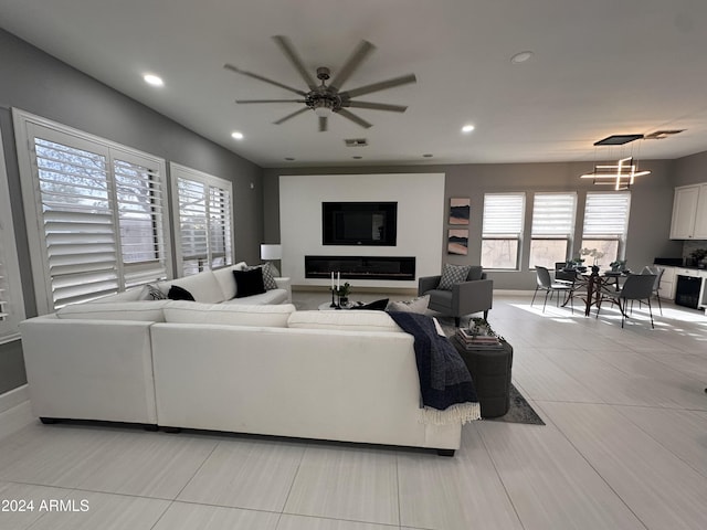 living room featuring ceiling fan