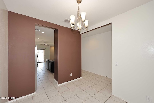 29932 N Paloverde Dr, Florence, AZ 85132 - spare room with a chandelier, light tile patterned floors, ceiling fan, and recessed lighting