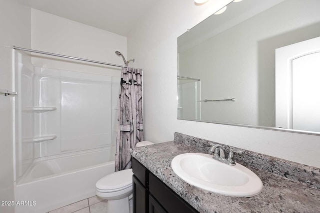 29932 N Paloverde Dr, Florence, AZ 85132 - bathroom with vanity, shower / bath combination with curtain, toilet, and tile patterned floors