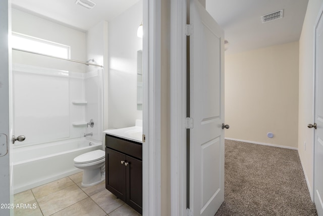 bathroom featuring shower / bath combination, tile patterned flooring, vanity, and visible vents