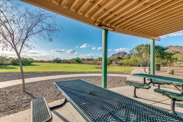 view of patio featuring a mountain view