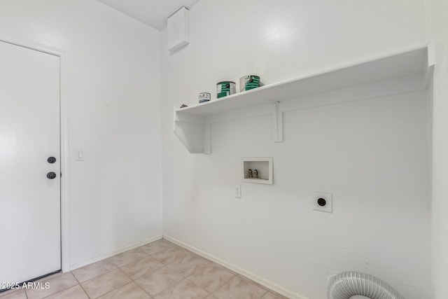 clothes washing area with laundry area, baseboards, washer hookup, and electric dryer hookup