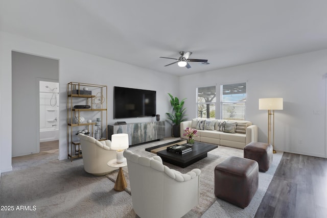 living room featuring ceiling fan