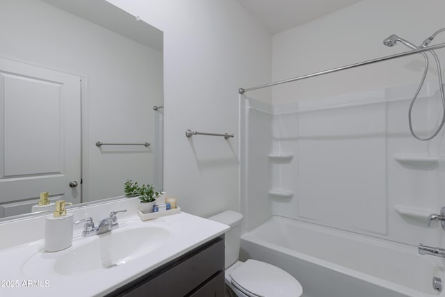 full bathroom featuring toilet, vanity, and shower / washtub combination