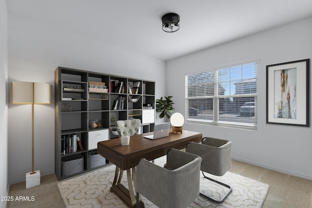 office area featuring light colored carpet