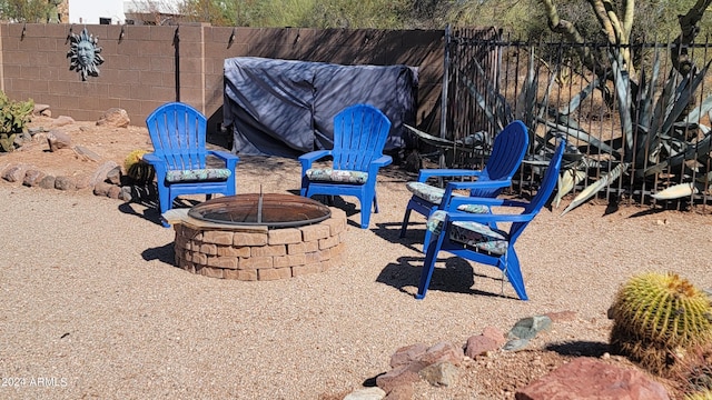 exterior space featuring a fire pit