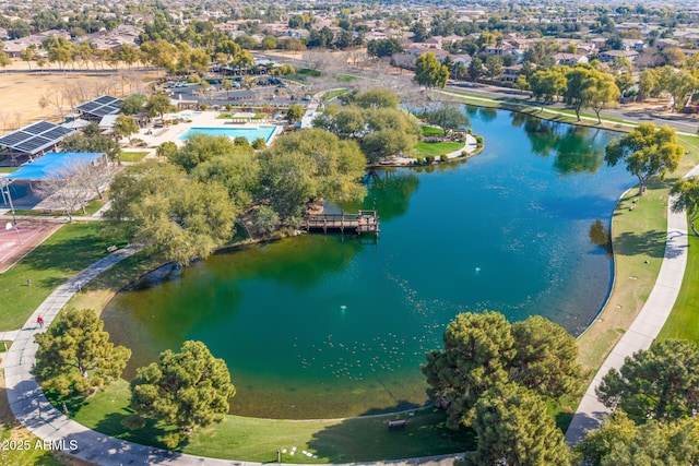 aerial view with a water view