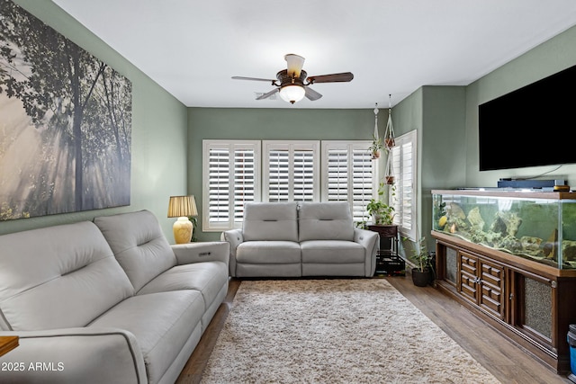 1316 S Minneola Ln, Gilbert, AZ 85296 - living area with a ceiling fan and wood finished floors