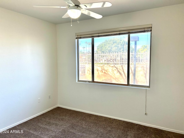 carpeted spare room with a wealth of natural light and ceiling fan