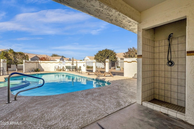 view of swimming pool with a patio area