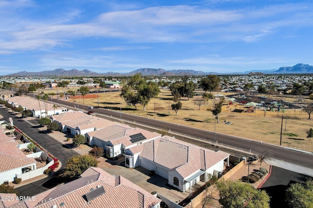 drone / aerial view with a mountain view