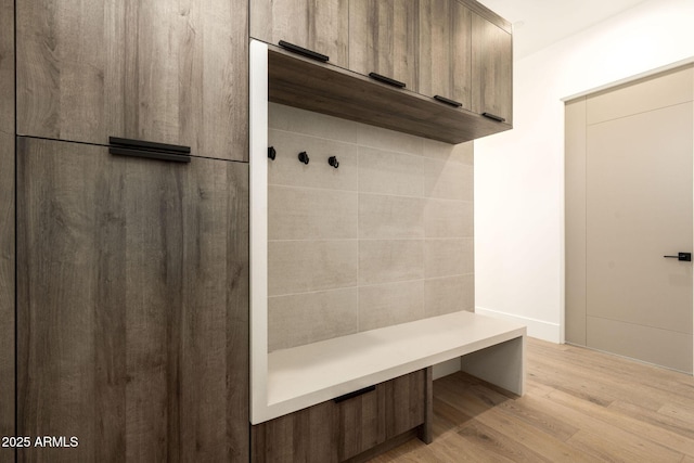 mudroom with light wood-style flooring