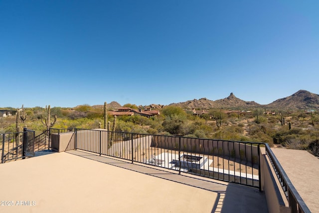 view of patio with a mountain view