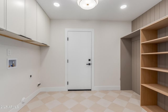 4532 E Sandra Ter, Phoenix, AZ 85032 - laundry room featuring light flooring, hookup for an electric dryer, washer hookup, cabinet space, and recessed lighting