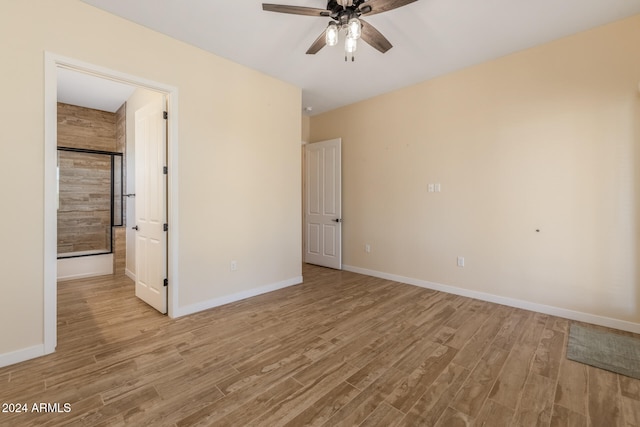 unfurnished bedroom featuring light hardwood / wood-style floors and ceiling fan