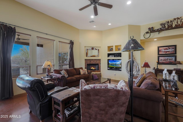 living room with ceiling fan