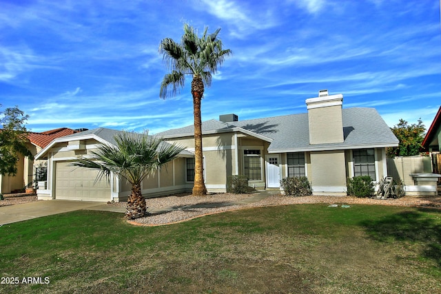 view of front of home featuring a front lawn and a garage