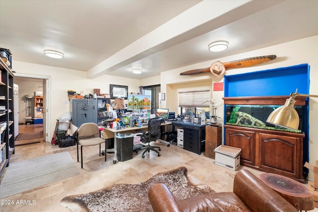 home office with beam ceiling