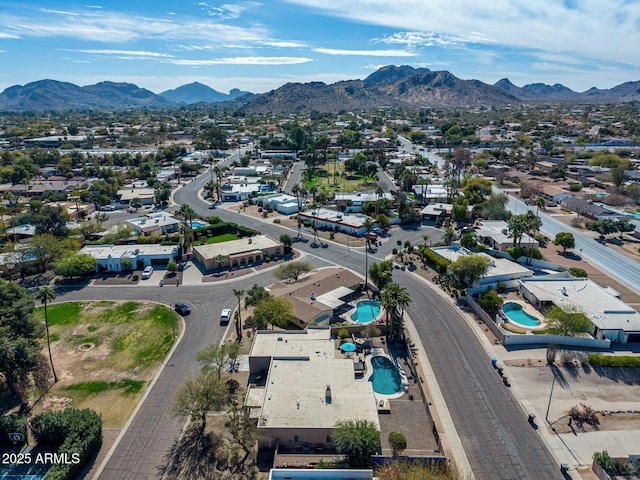 bird's eye view with a mountain view