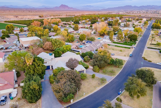 drone / aerial view featuring a mountain view