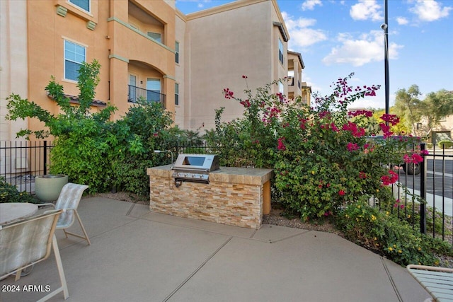 view of patio with area for grilling and exterior kitchen