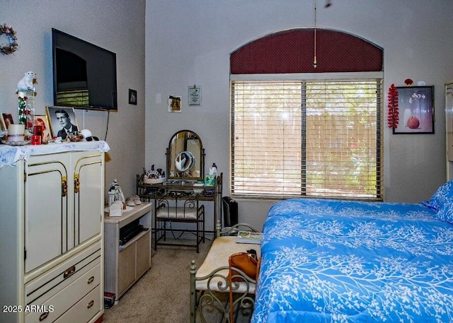 bedroom featuring light colored carpet