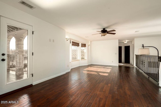 interior space with dark hardwood / wood-style floors and ceiling fan