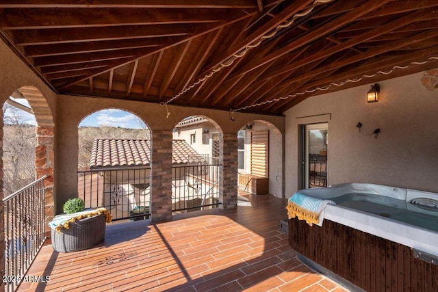 view of patio featuring a hot tub