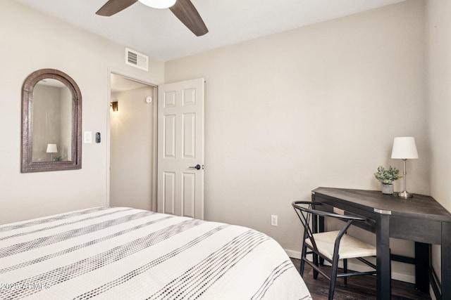 8787 E Mountain View Rd Unit 2100, Scottsdale, AZ 85258 - bedroom with dark wood finished floors, baseboards, and a ceiling fan