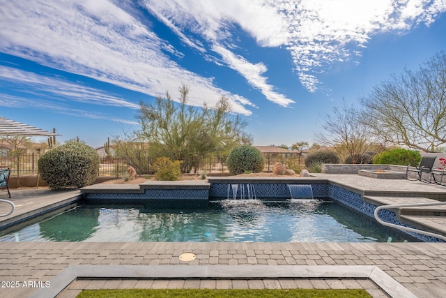 view of pool with a patio area, a fenced backyard, and a fenced in pool