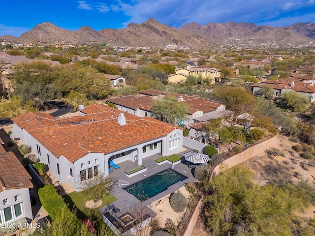 bird's eye view with a residential view and a mountain view