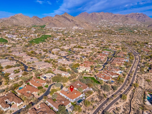 aerial view featuring a residential view and a mountain view