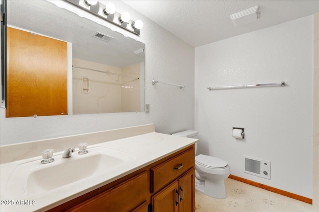 full bathroom with toilet, visible vents, and a shower