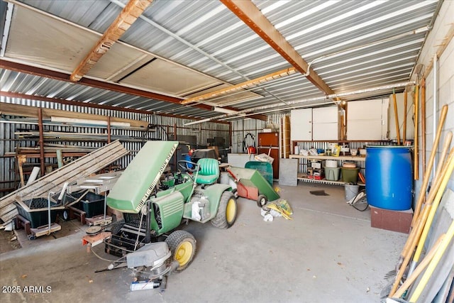 garage with metal wall