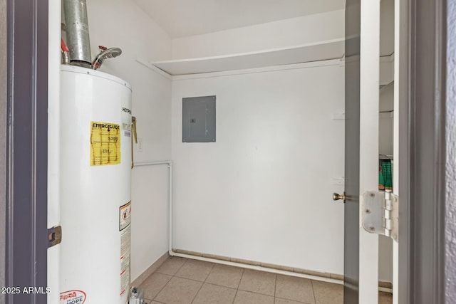 utility room with electric panel and water heater