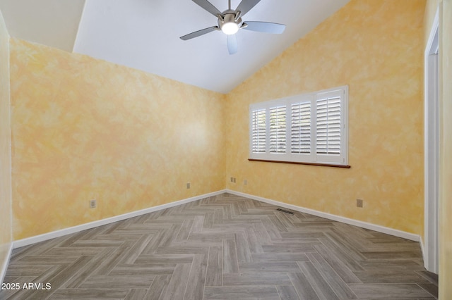 1405 Eagle Ridge Rd, Prescott, AZ 86301 - spare room with vaulted ceiling, baseboards, and a ceiling fan