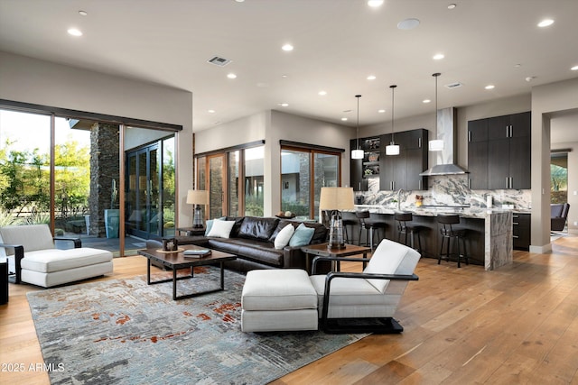 living room with light wood-type flooring