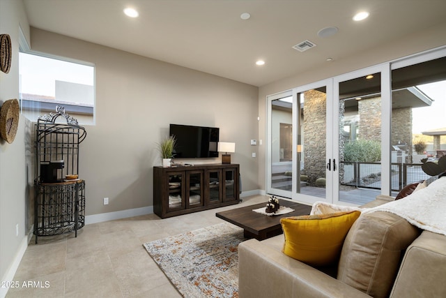 living room featuring french doors