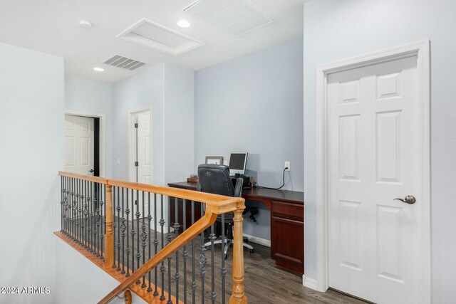 office area with dark hardwood / wood-style flooring