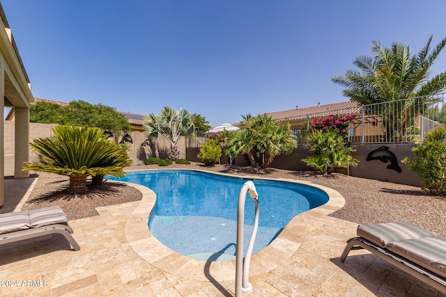 view of swimming pool featuring a patio area