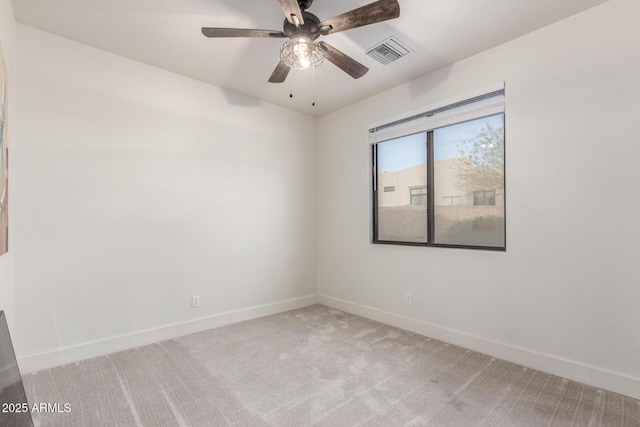 unfurnished room with carpet floors and ceiling fan