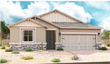 40526 W Rio Grande Dr, Maricopa, AZ 85138 - craftsman inspired home with an attached garage, stone siding, driveway, and stucco siding